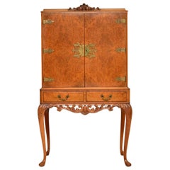 Antique Queen Anne Style Burr Walnut Cocktail Cabinet