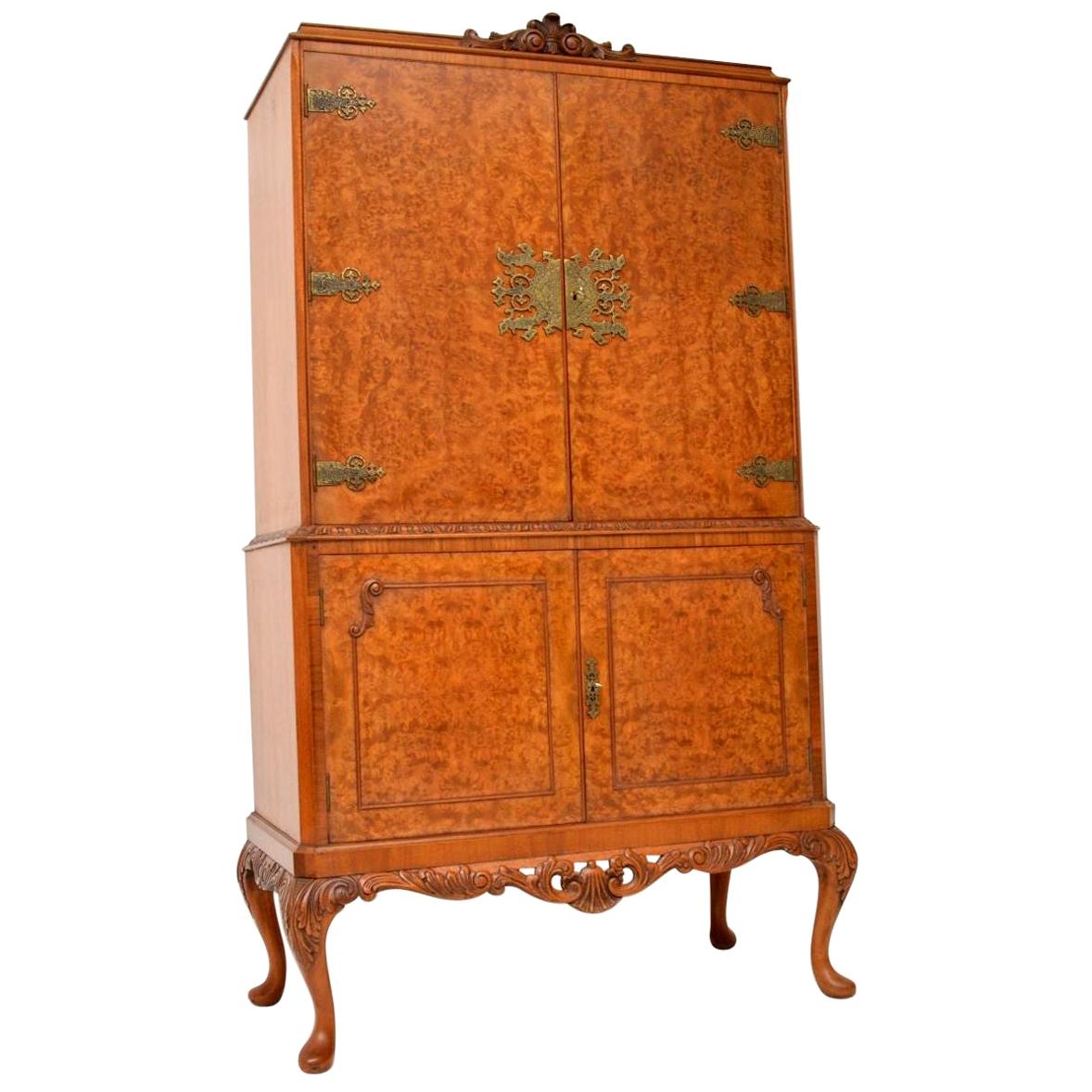 Antique Queen Anne Style Burr Walnut Cocktail Cabinet