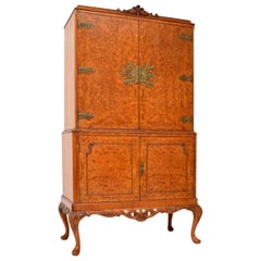Antique Queen Anne Style Burr Walnut Cocktail Cabinet