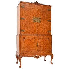 Antique Queen Anne Style Burr Walnut Cocktail Cabinet