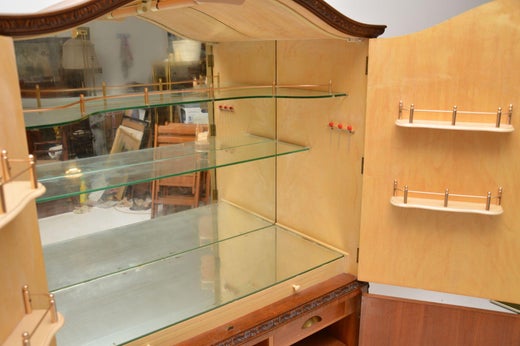 Antique Queen Anne Style Burr Walnut Cocktail Drinks Cabinet At