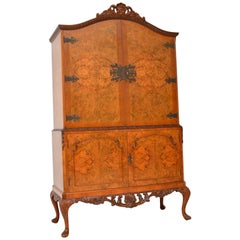 Antique Queen Anne Style Burr Walnut Cocktail Drinks Cabinet