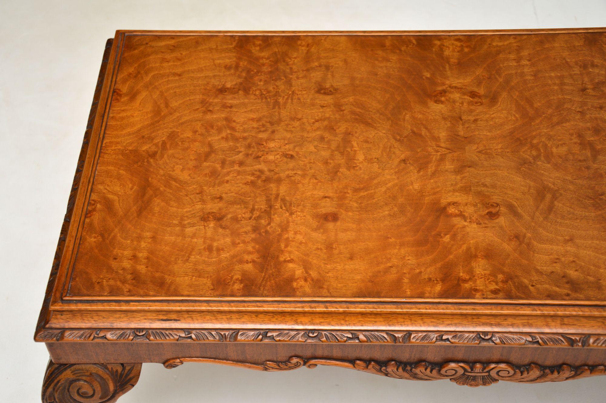 Mid-20th Century Antique Queen Anne Style Burr Walnut Coffee Table