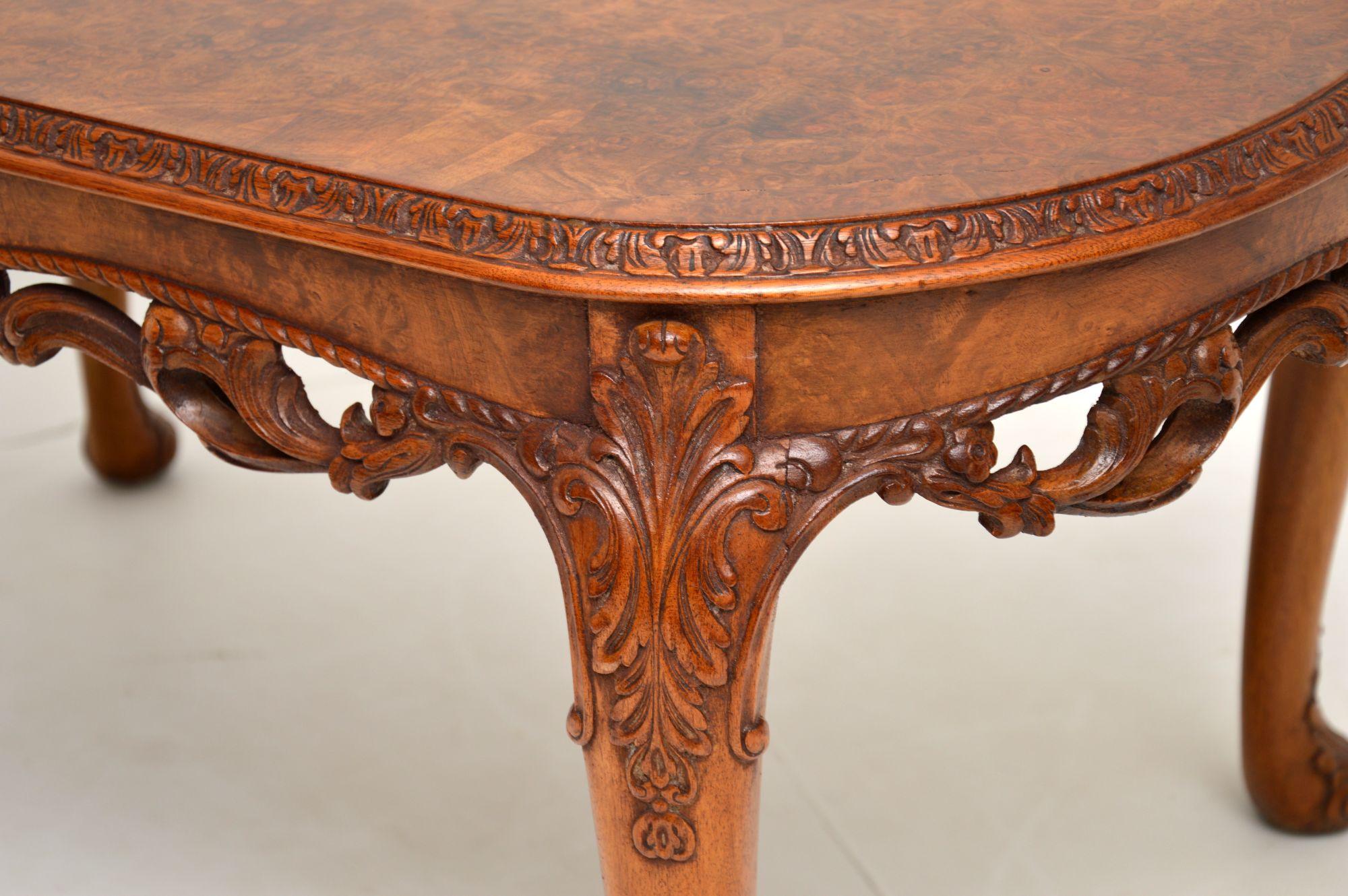 English Antique Queen Anne Style Burr Walnut Coffee Table
