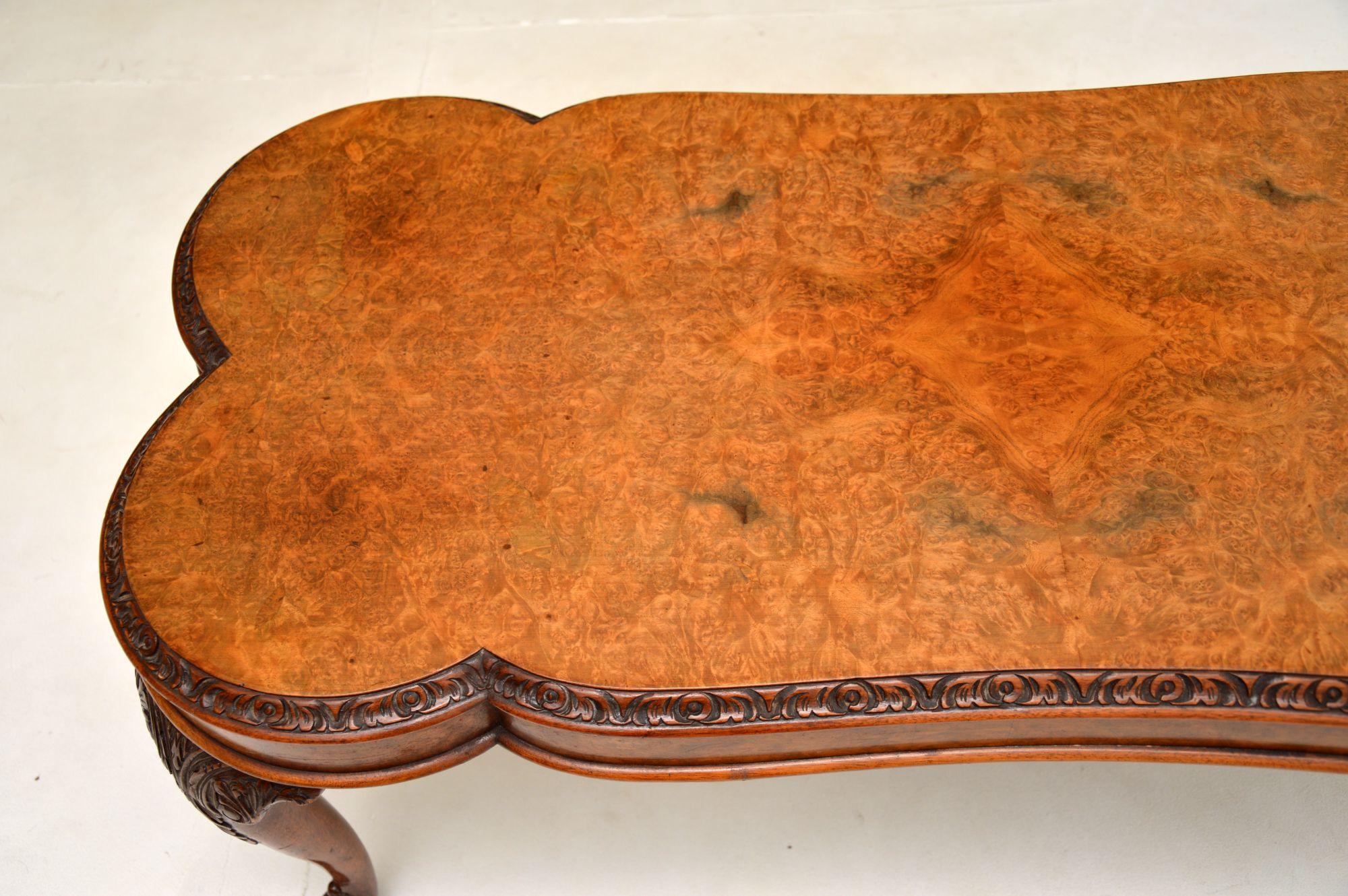 Mid-20th Century Antique Queen Anne Style Burr Walnut Coffee Table