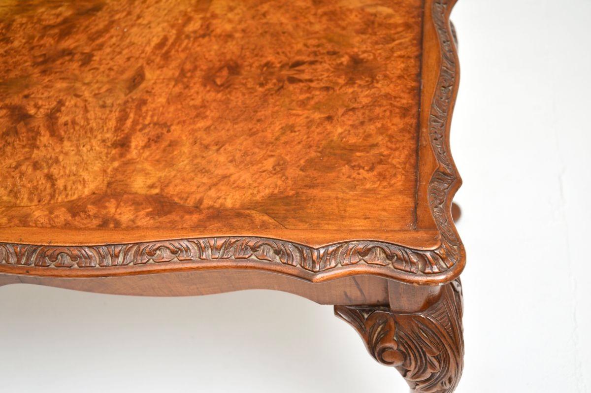 Antique Queen Anne Style Burr Walnut Coffee Table For Sale 1