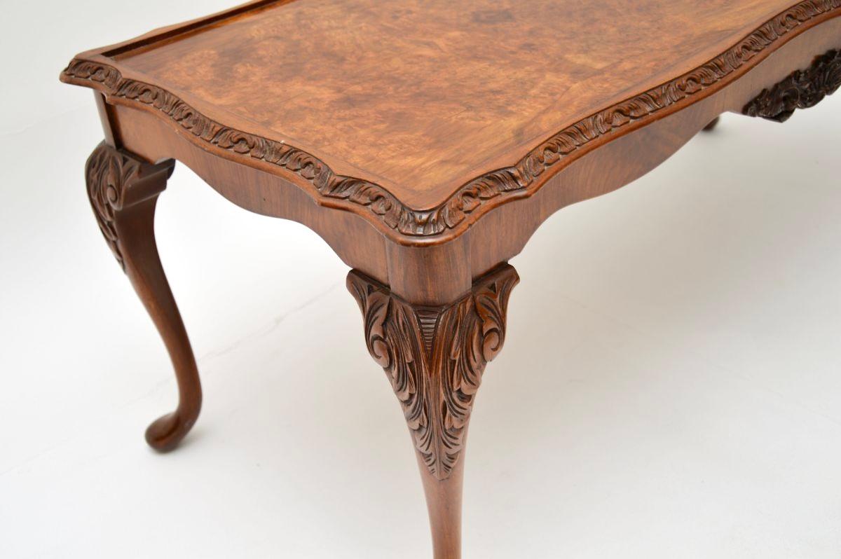 Antique Queen Anne Style Burr Walnut Coffee Table For Sale 2