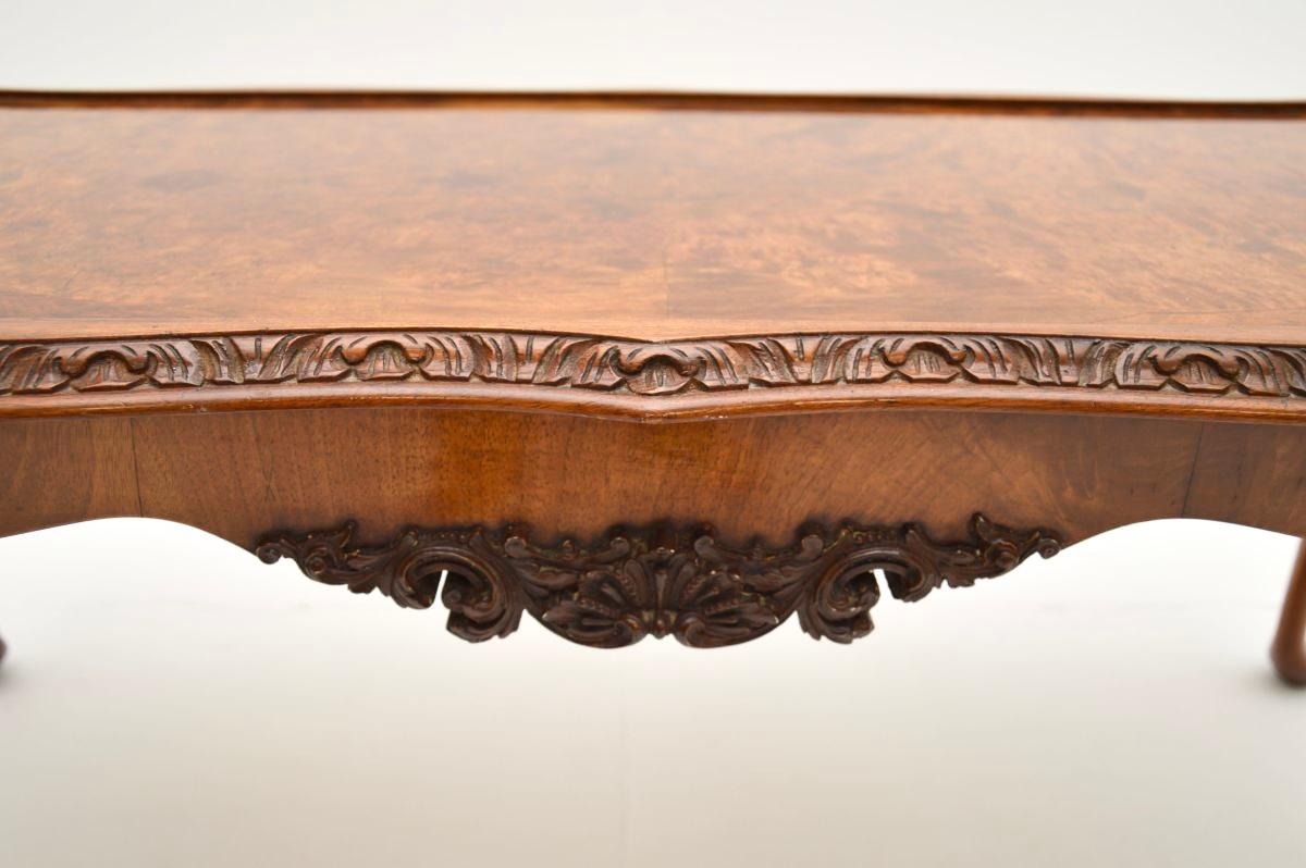 Antique Queen Anne Style Burr Walnut Coffee Table For Sale 3