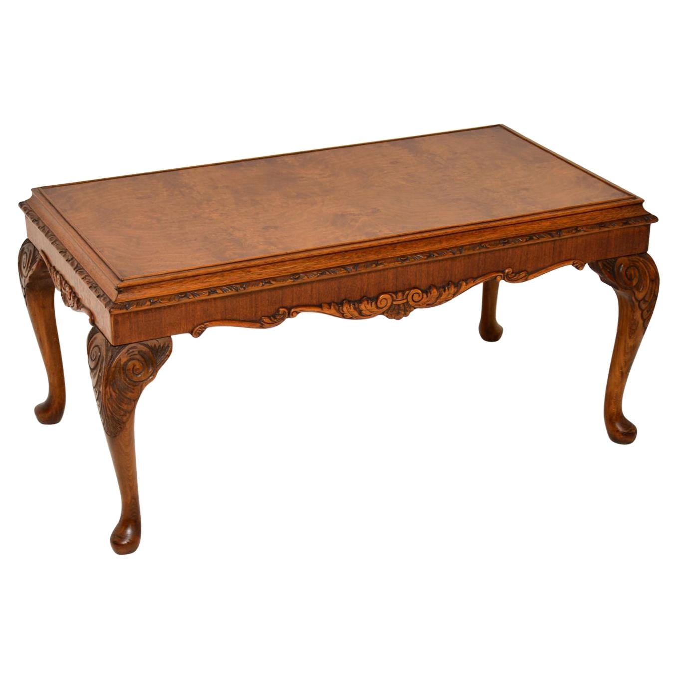 Antique Queen Anne Style Burr Walnut Coffee Table