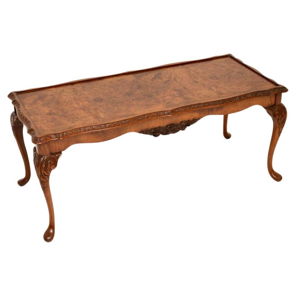 Antique Queen Anne Style Burr Walnut Coffee Table For Sale