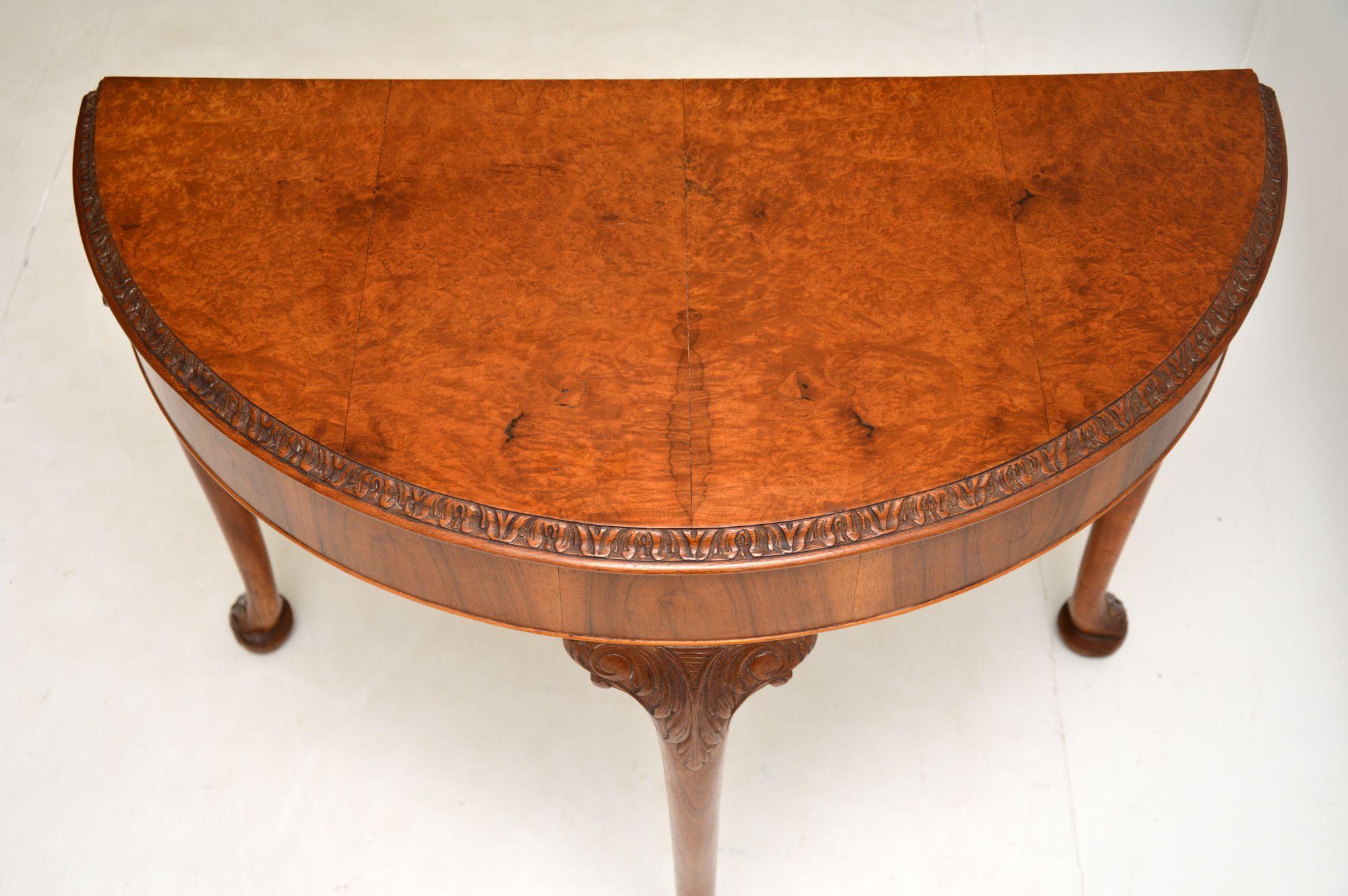 English Antique Queen Anne Style Burr Walnut Console Table