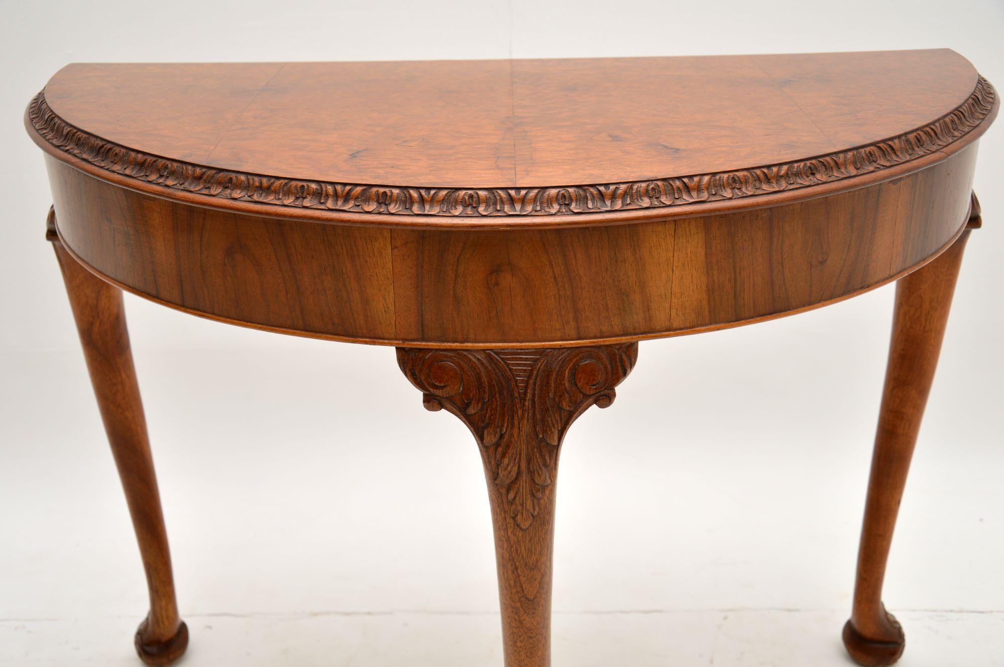 Antique Queen Anne Style Burr Walnut Console Table In Good Condition In London, GB