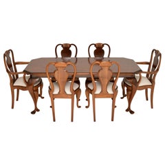 Vintage Queen Anne Style Burr Walnut Dining Chairs and Table