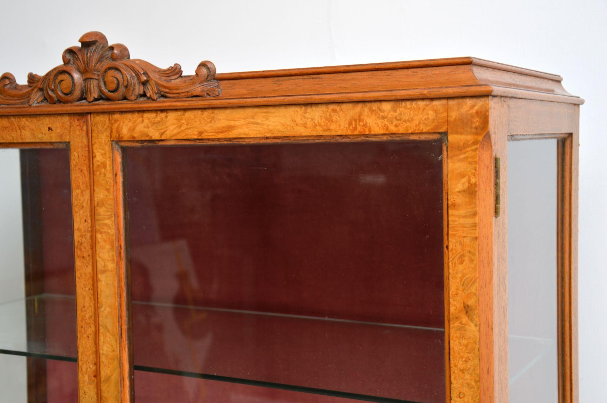 Antique Queen Anne Style Burr Walnut Display Cabinet 5