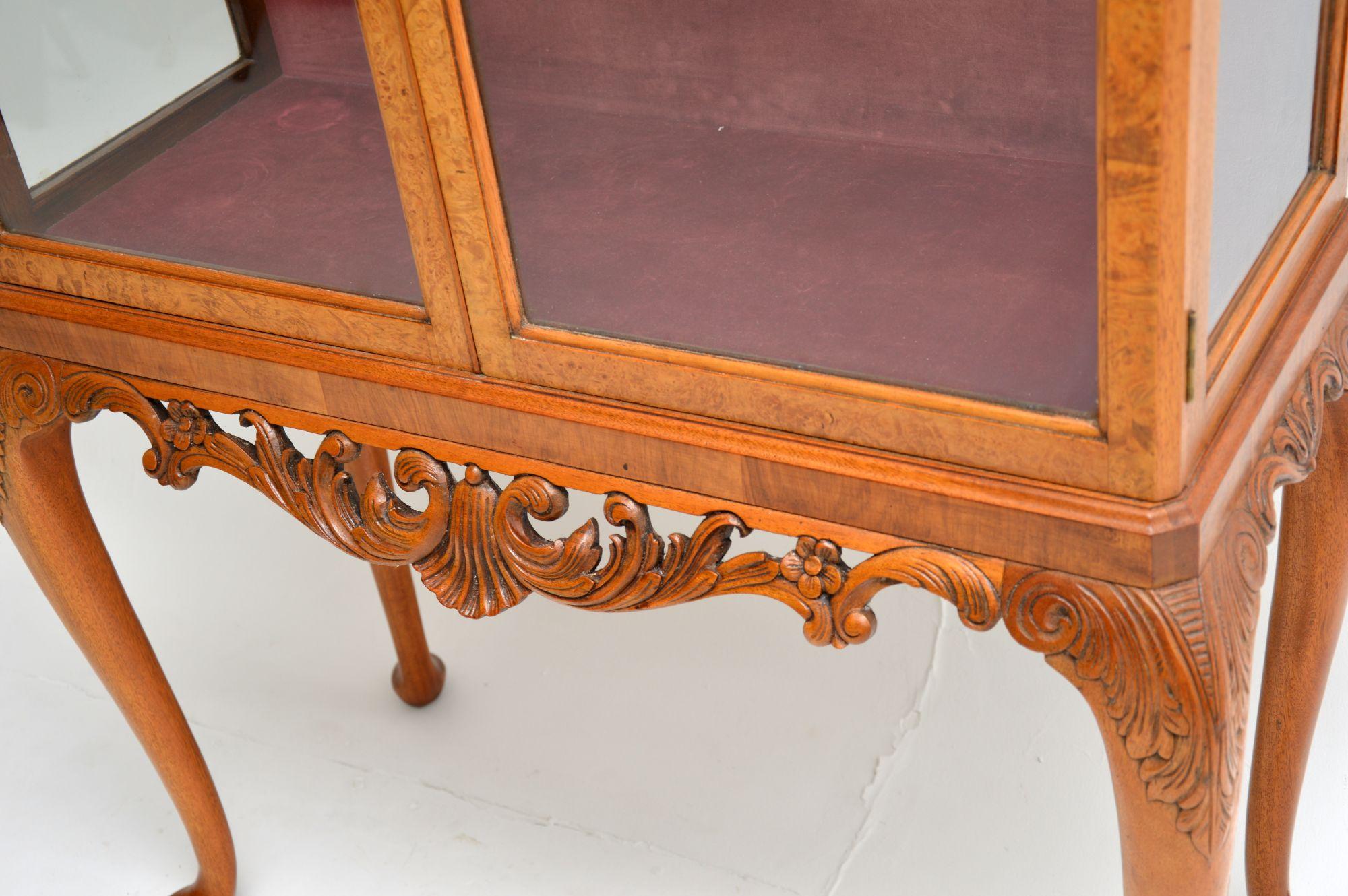 Antique Queen Anne Style Burr Walnut Display Cabinet 6