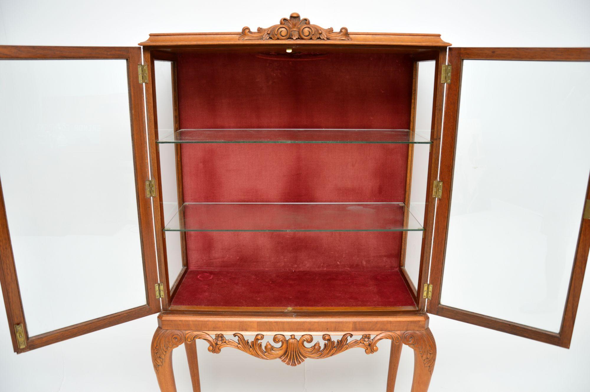 Antique Queen Anne Style Burr Walnut Display Cabinet 7