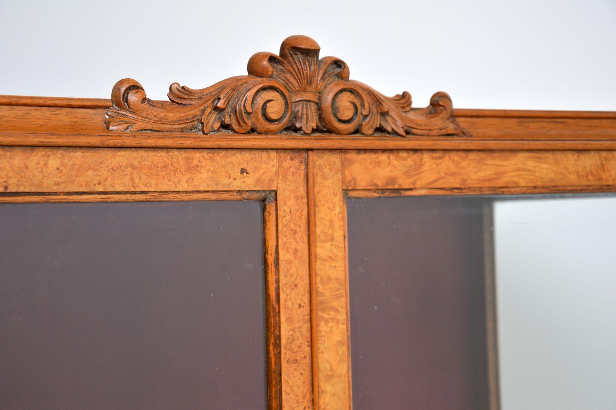 Antique Queen Anne Style Burr Walnut Display Cabinet 2