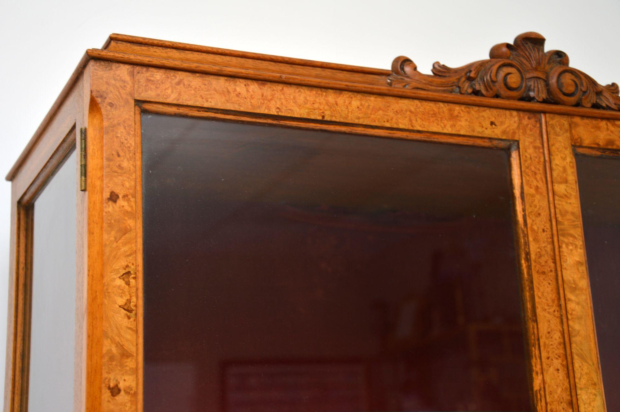 Antique Queen Anne Style Burr Walnut Display Cabinet 4