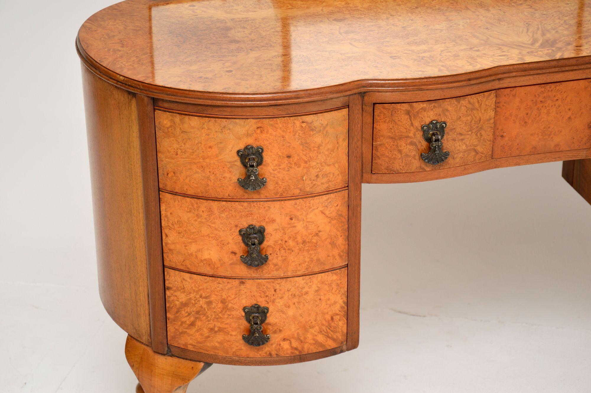English Antique Queen Anne Style Burr Walnut Dressing Table