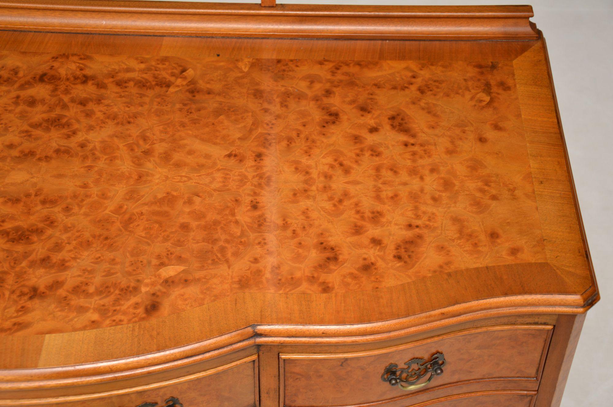 Brass Antique Queen Anne Style Burr Walnut Dressing Table
