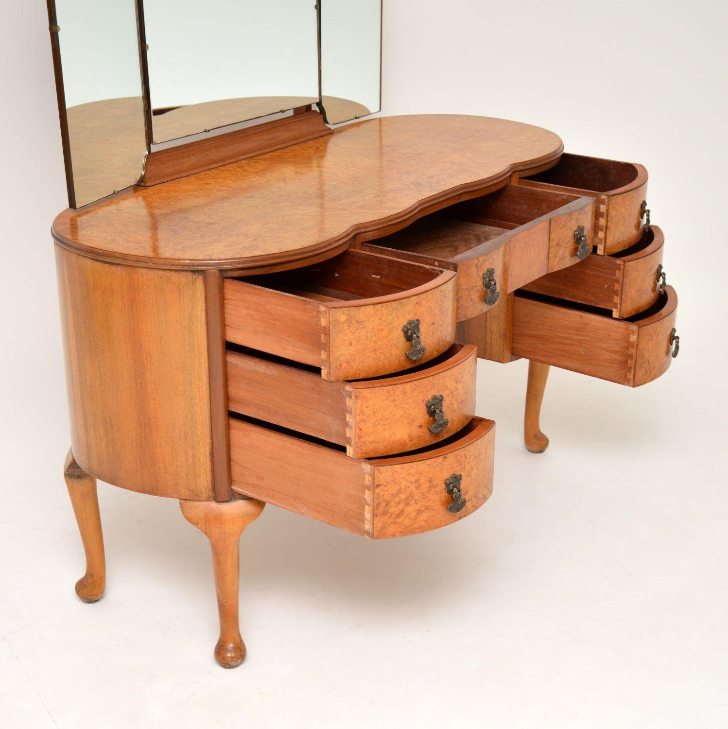 20th Century Antique Queen Anne Style Burr Walnut Dressing Table