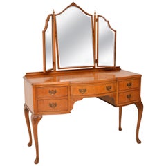 Vintage Queen Anne Style Burr Walnut Dressing Table