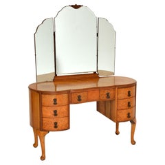 Antique Queen Anne Style Burr Walnut Dressing Table