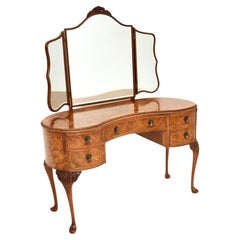 Antique Queen Anne Style Burr Walnut Dressing Table