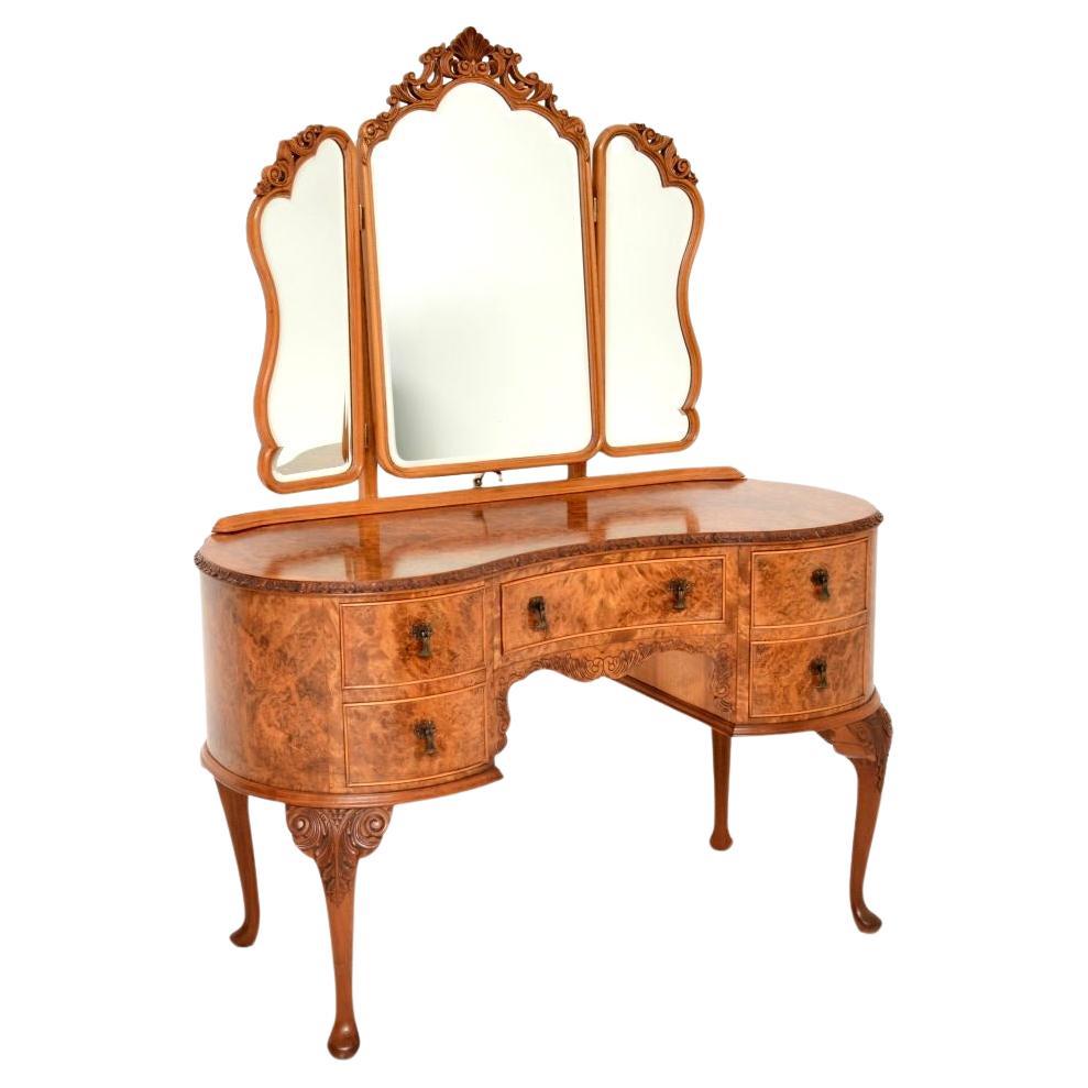 Antique Queen Anne Style Burr Walnut Dressing Table For Sale