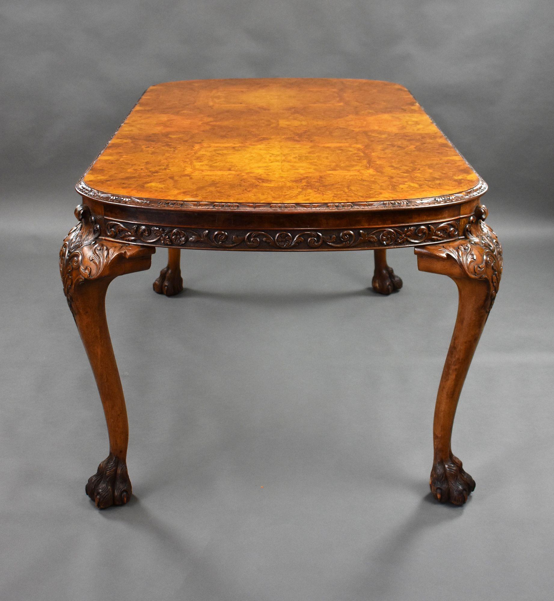 Antique Queen Anne Style Burr Walnut Extending Dining Table 2