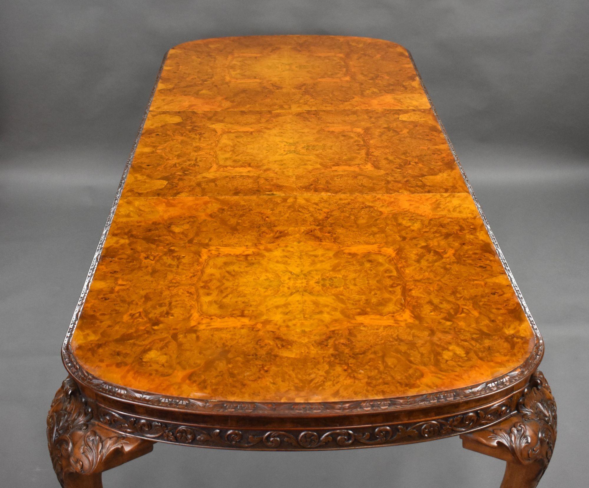 Antique Queen Anne Style Burr Walnut Extending Dining Table 3