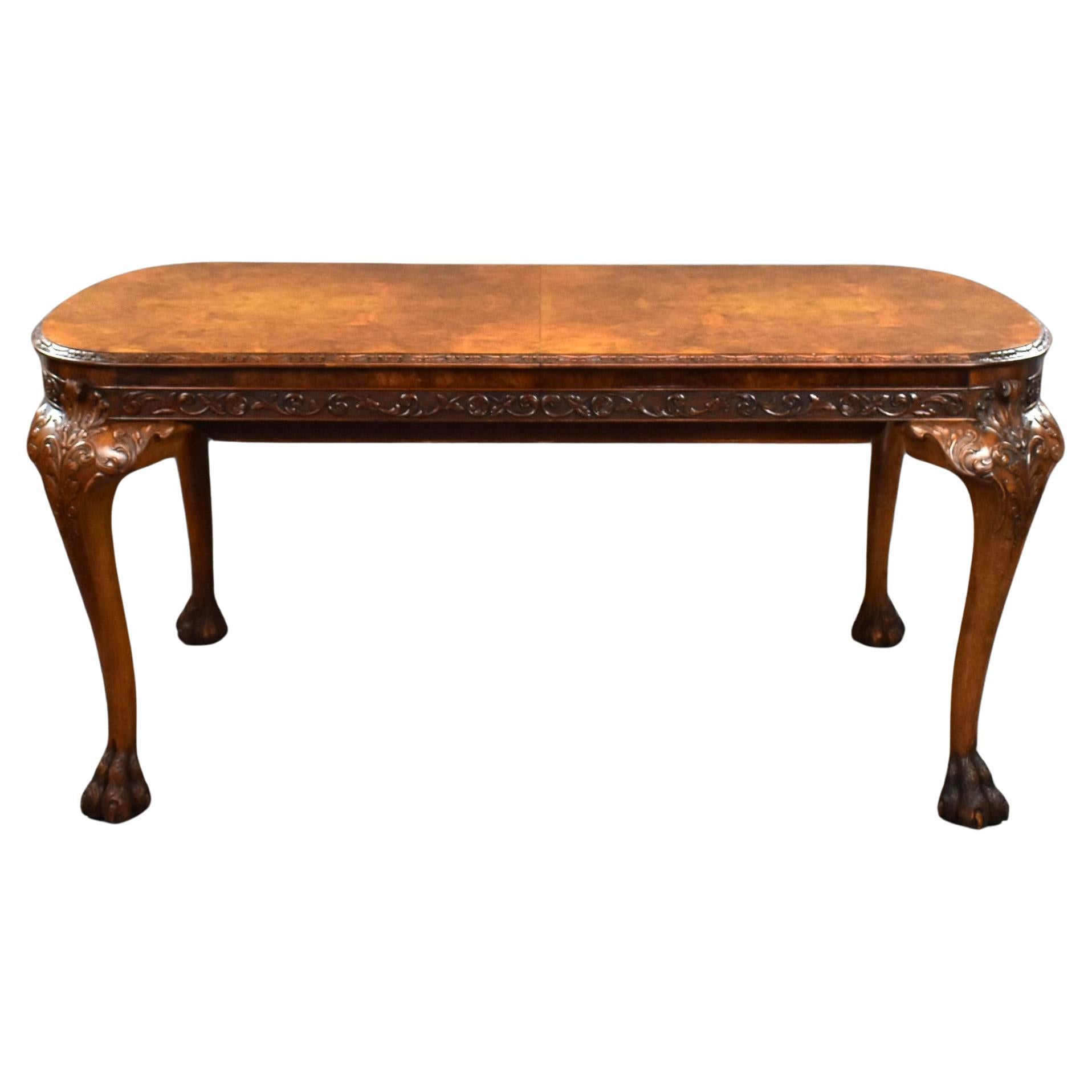 Antique Queen Anne Style Burr Walnut Extending Dining Table