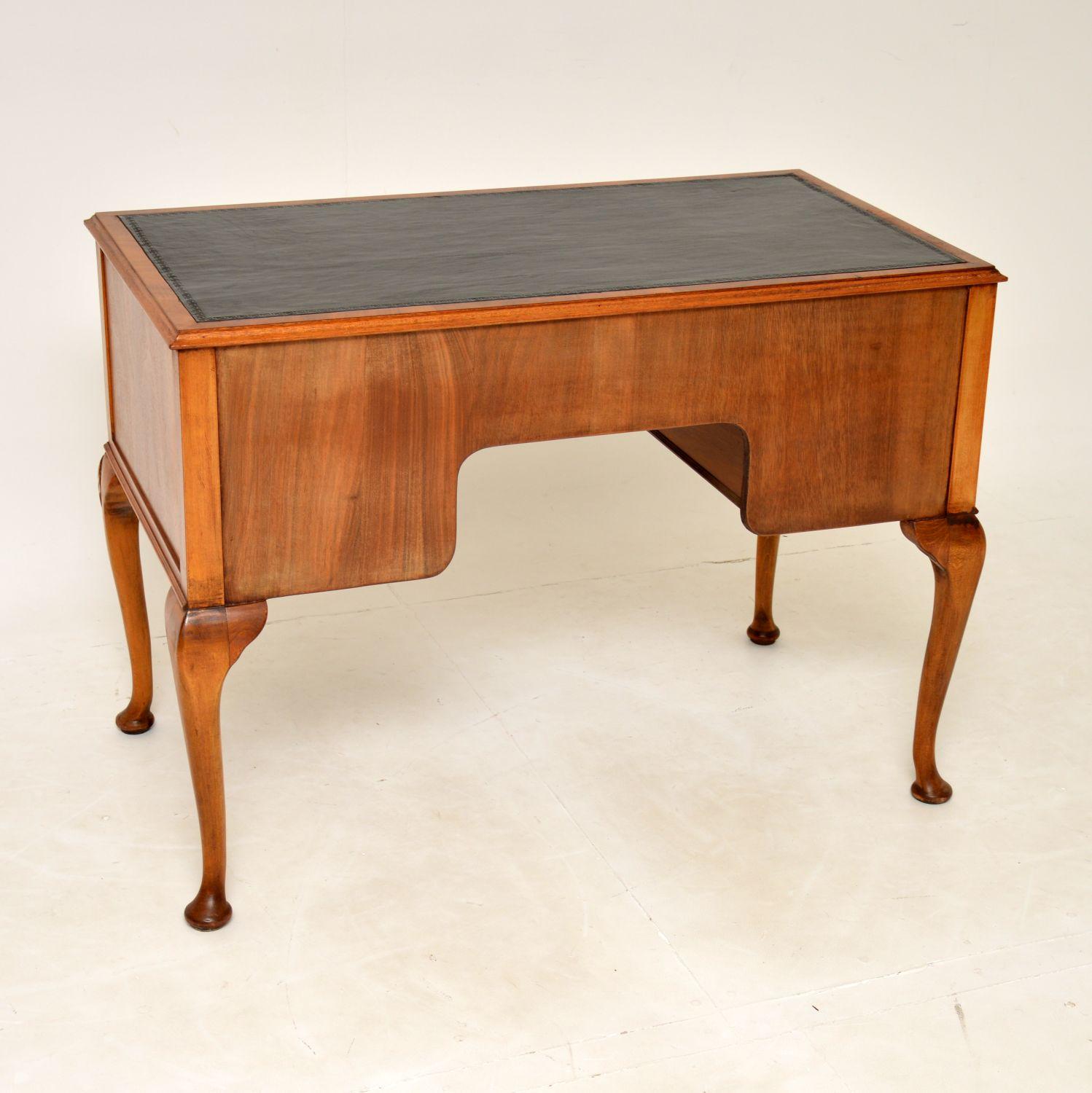 Antique Queen Anne Style Burr Walnut Leather Top Desk 4