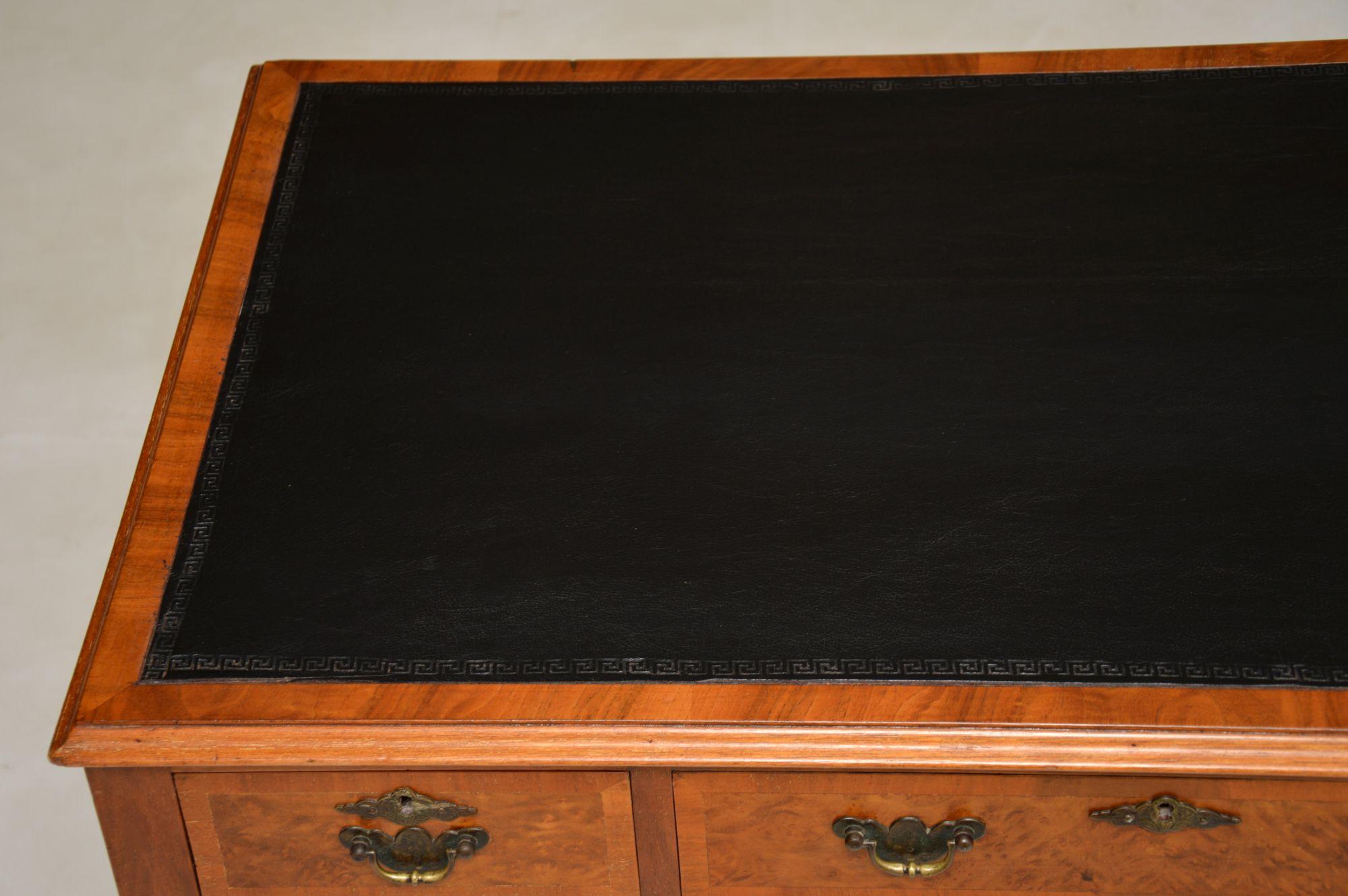 Antique Queen Anne Style Burr Walnut Leather Top Desk 1
