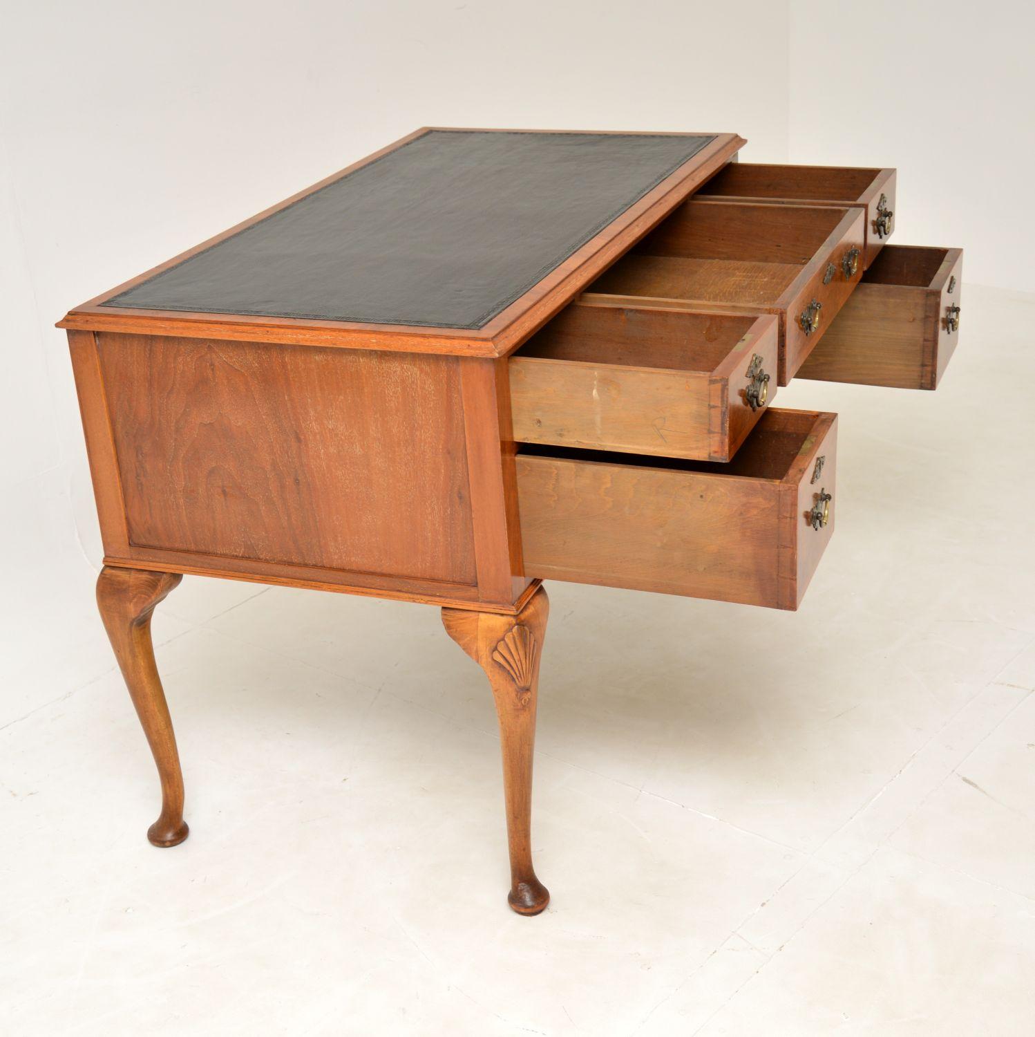 Antique Queen Anne Style Burr Walnut Leather Top Desk 2