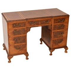 Antique Queen Anne Style Burr Walnut Leather Top Desk