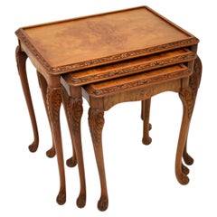 walnut nest of tables Antique Queen Anne Style Burr Walnut Nest of Tables