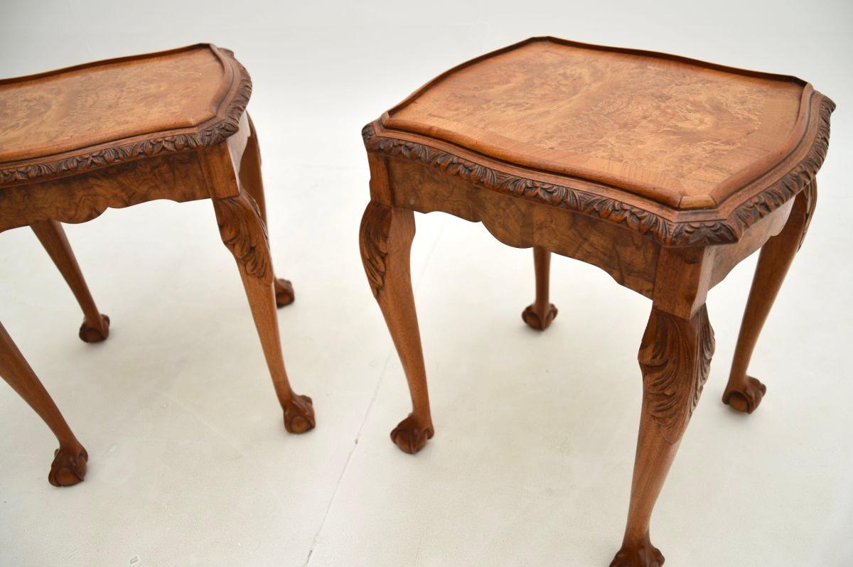 Antique Queen Anne Style Burr Walnut Nesting Coffee Table For Sale 5