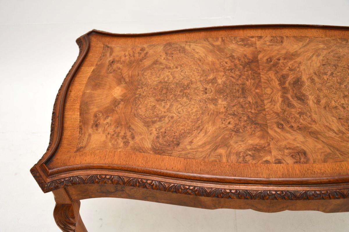 Antique Queen Anne Style Burr Walnut Nesting Coffee Table For Sale 6