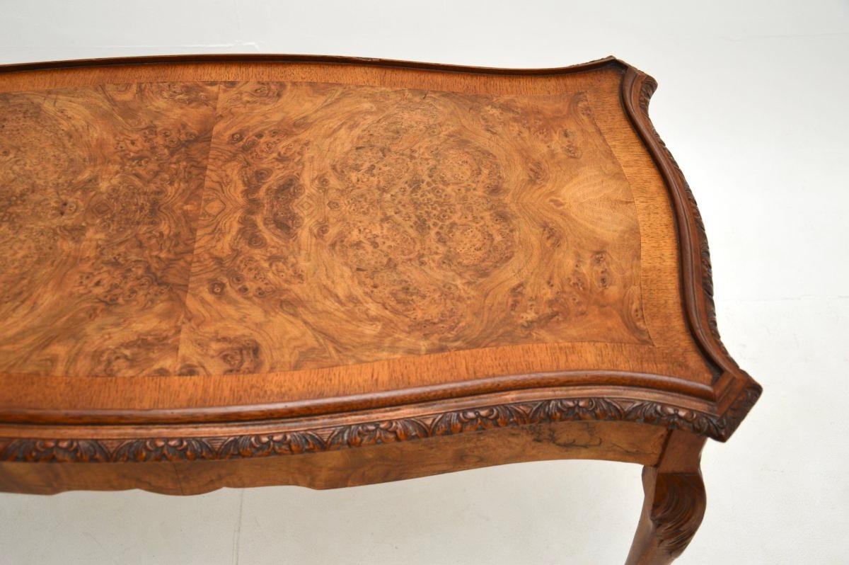 Antique Queen Anne Style Burr Walnut Nesting Coffee Table For Sale 7