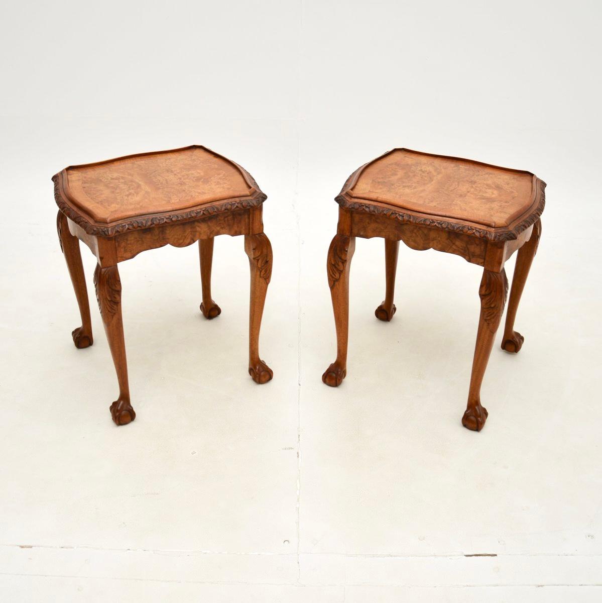 Antique Queen Anne Style Burr Walnut Nesting Coffee Table For Sale 2