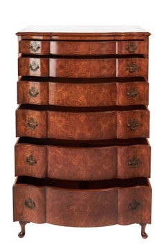 Antique Queen Anne Style Burr Walnut Shaped Front Chest