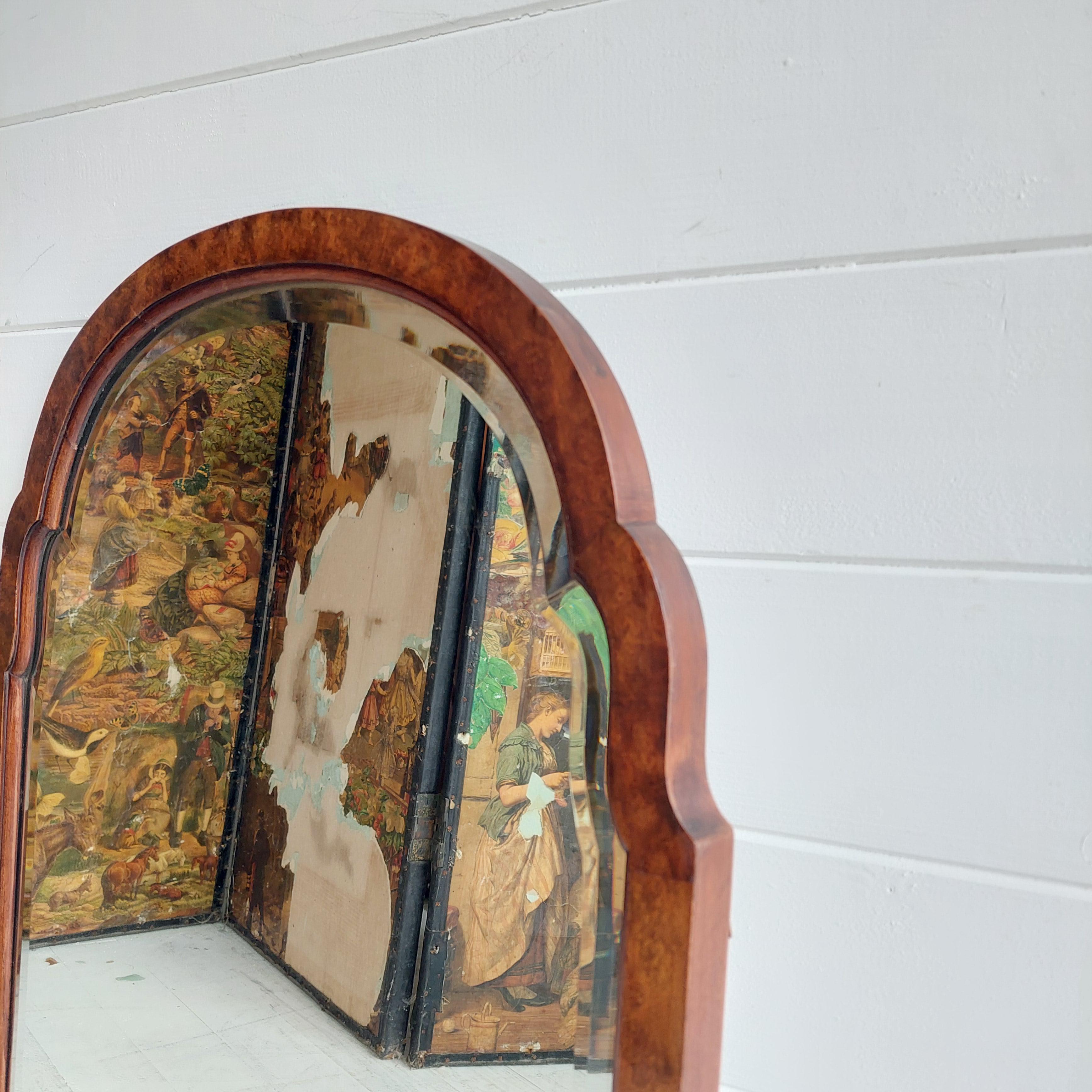 Antique Queen Anne Style Burr Walnut Wall Mirror Victorian 1800s 5