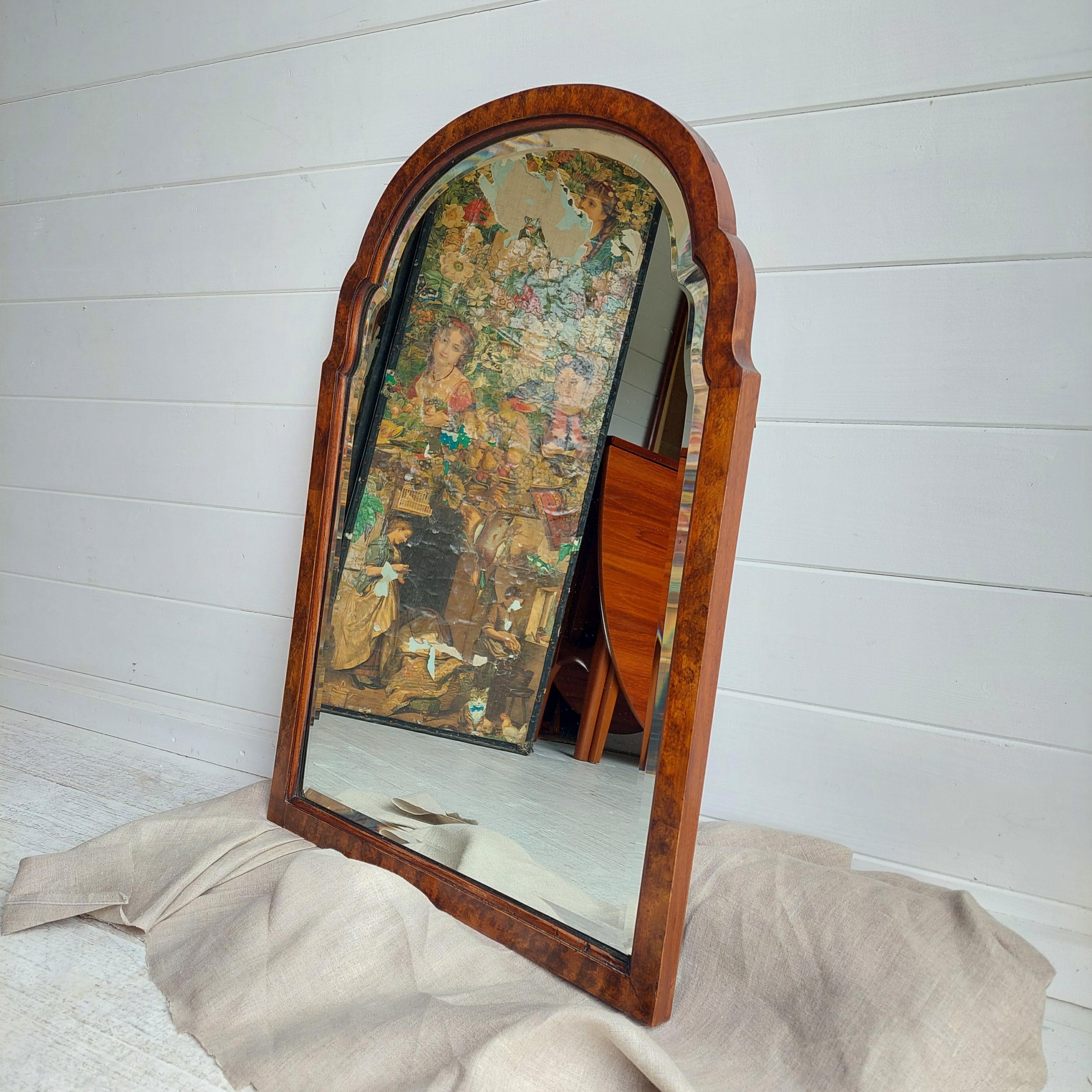 Antique Queen Anne Style Burr Walnut Wall Mirror Victorian 1800s 4