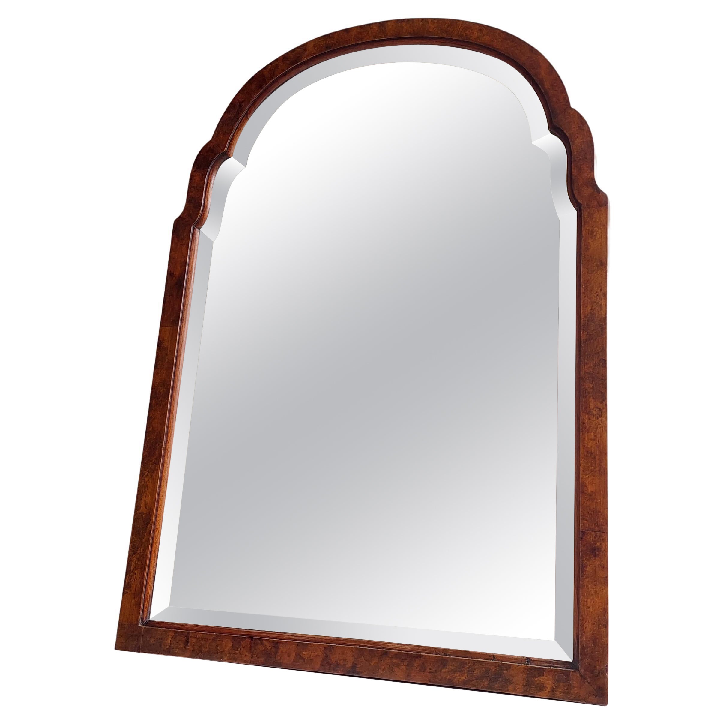 Antique Queen Anne Style Burr Walnut Wall Mirror Victorian 1800s