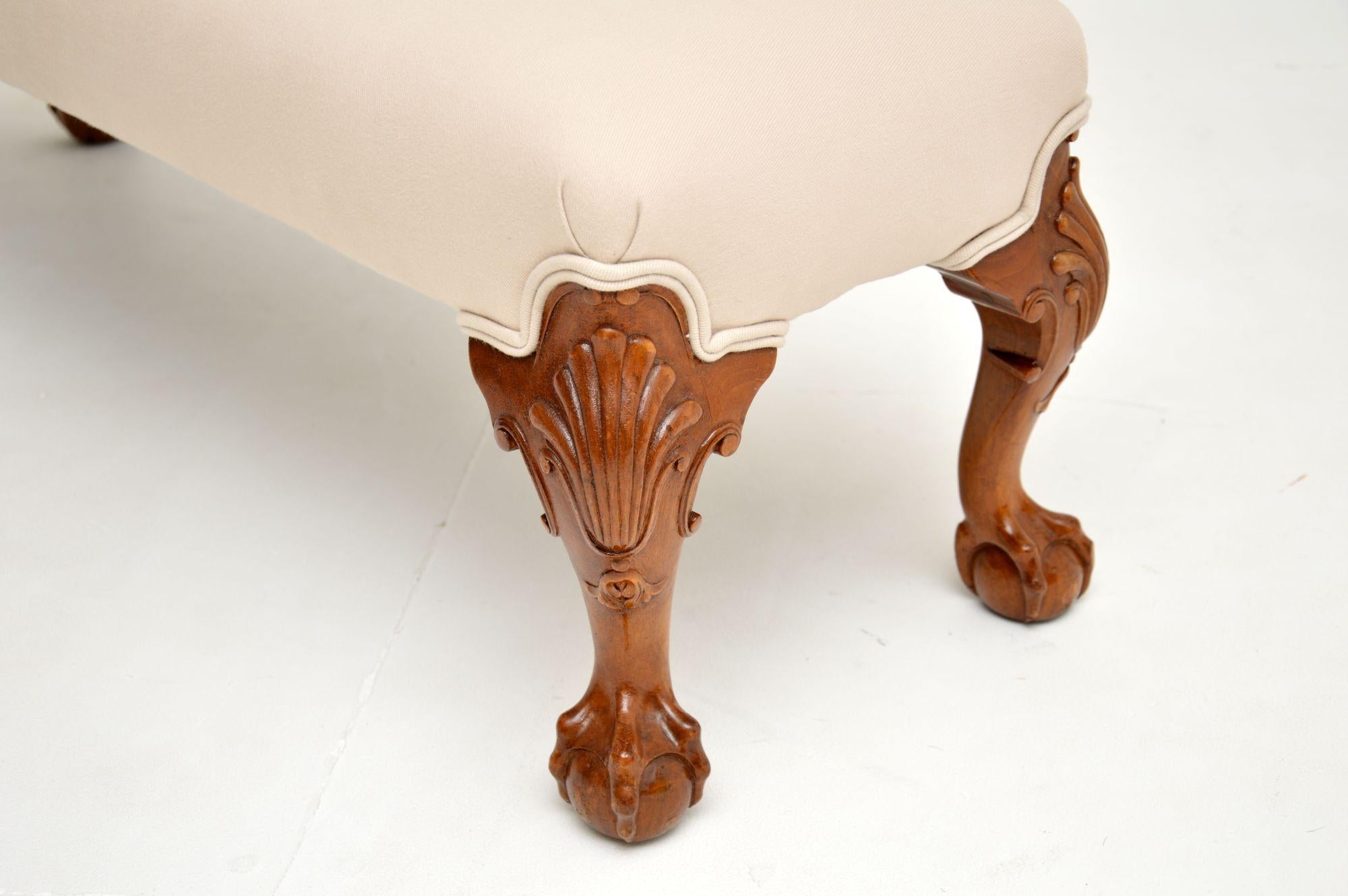 Antique Queen Anne Style Carved Walnut Stool 1
