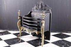 Antique Queen Anne Style Cast Iron & Brass Fire Grate, circa 1870