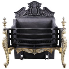 Antique Queen Anne Style Cast Iron 
Brass Fire Grate, circa 1870