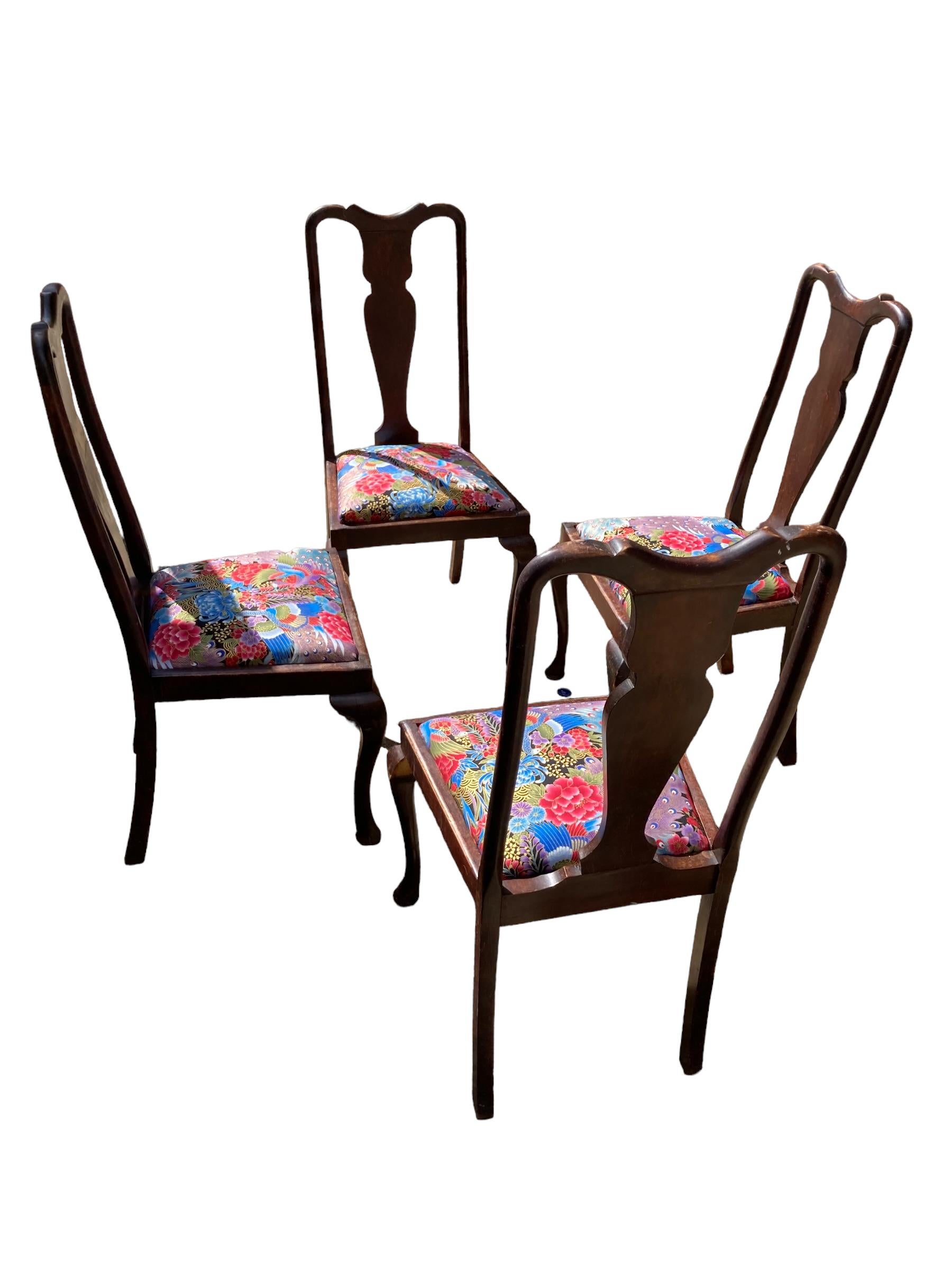 British Antique Queen Anne Style Dining chairs, set of 4 For Sale