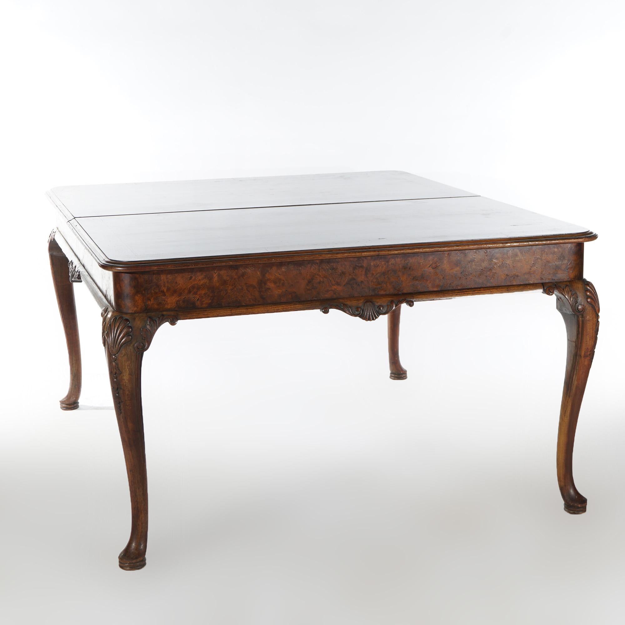 Antique Queen Anne Style Mahogany Banded Inlaid Dining Table & Two Leaves 1930 6